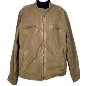 Lucky Brand Mens Bedford Racing Jacket XL Brown W Zip Pockets & Stand Collar